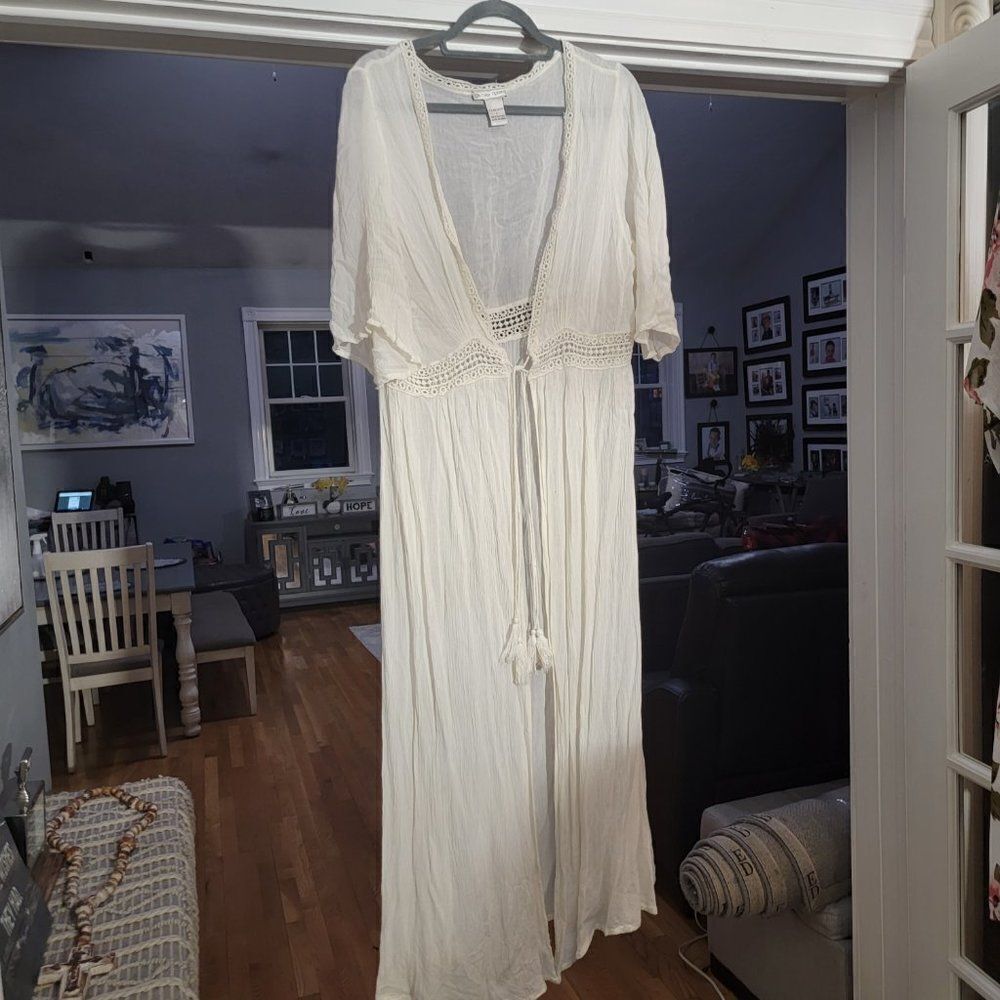 Cute Options Women's White 100% Rayon Lace Kaftan Beach Cover Up Dress S… - Picture 6 of 9